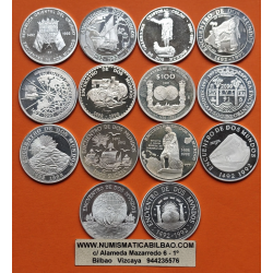 . 14 monedas x ESPAÑA I SERIE IBEROAMERICANA 1ª @LIMPIADAS@ 1991/1992 ENCUENTRO ENTRE DOS MUNDOS PLATA Mexico Chile...