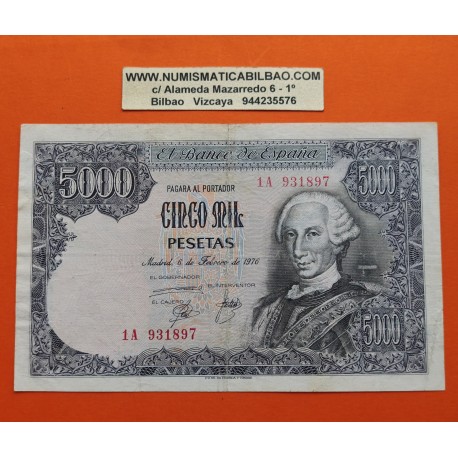 ESPAÑA 5000 PESETAS 1976 REY CARLOS III Serie 1A 931897 Pick 155 BILLETE MBC- @PVP NUEVO 120€@
