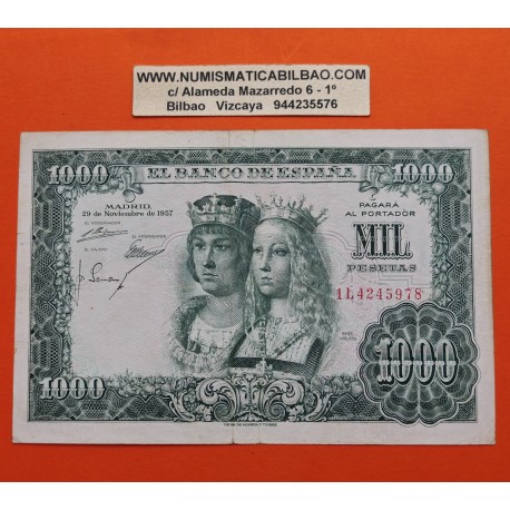 ESPAÑA 1000 PESETAS 1957 REYES CATOLICOS Serie 1L 4245978 Pick 149 BILLETE MUY CIRCULADO @PVP NUEVO 110€@