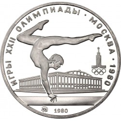 RUSIA 5 RUBLOS 1980 GIMNASIA OLIMPIADA DE MOSCU CCCP KM.180 MONEDA DE PLATA SC Russia 5 Roubles silver GYMNASTIC 0,48 Onzas