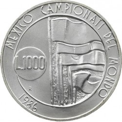 SAN MARINO 1000 LIRAS 1986 CAMPEONATO MUNDIAL DE FUTBOL en MÉXICO - BANDERAS KM.197 MONEDA DE PLATA SC