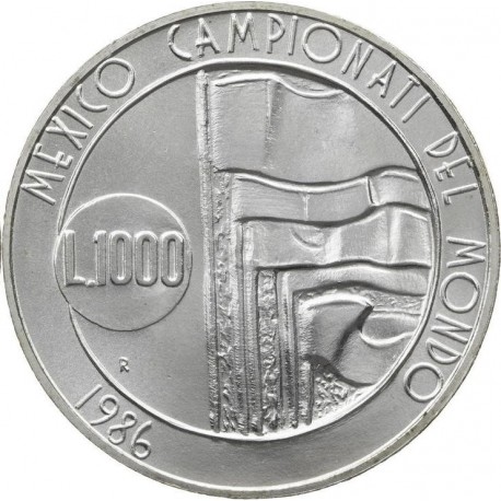 SAN MARINO 1000 LIRAS 1986 CAMPEONATO MUNDIAL DE FUTBOL en MÉXICO - BANDERAS KM.197 MONEDA DE PLATA SC