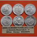 . 3 monedas x CUBA 5 PESOS 1982 DON QUIJOTE y MIGUEL DE CERVANTES SAAVDERA KM.99 + 100 + 101 PLATA SC Caribe silver
