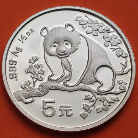 @ESCASA@ CHINA 5 YUAN 1993 OSO PANDA y PAGODA MONEDA DE PLATA PROOFLIKE 1/2 ONZA OZ OUNCE silver coin