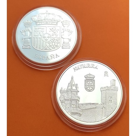 (2003) NAVARRA MEDALLA DE PLATA CASTILLO PALACIO DE OLITE y ESCUDO DE ESPAÑA FNMT SI CAPSULA 0,40 Onzas