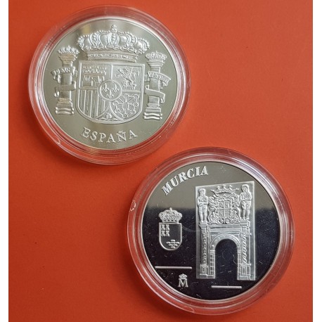 (2003) MURCIA MEDALLA DE PLATA HUERTO DE BOMBAS y ESCUDO DE ESPAÑA FNMT SI CAPSULA 0,40 onzas