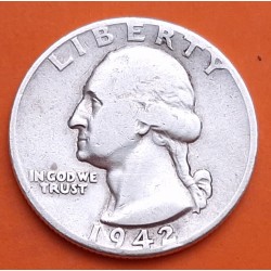 ESTADOS UNIDOS 1/4 DOLAR 1942 D GEORGE WASHINGTON KM.164 MONEDA DE PLATA MBC- USA silver Quarter dollar WWII
