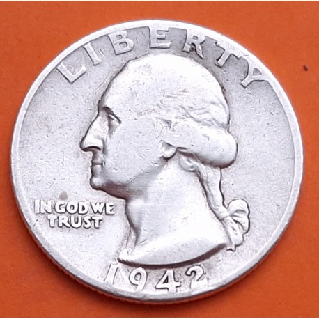 ESTADOS UNIDOS 1/4 DOLAR 1942 D GEORGE WASHINGTON KM.164 MONEDA DE PLATA MBC- USA silver Quarter dollar WWII