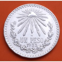 @BRILLO DE LIMPIEZA@ MEXICO 1 PESO 1933 GORRO FRIGIO KM.455 MONEDA DE PLATA MBC silver coin ESTADOS UNIDOS MEXICANOS R/2