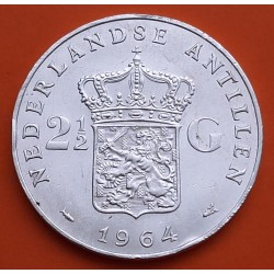 ANTILLAS HOLANDESAS 2,50 GULDEN 1964 REINA JULIANA KM.7 MONEDA DE PLATA SC- @MUESCAS@ Netherland Antilles SILVER