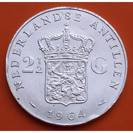 ANTILLAS HOLANDESAS 2,50 GULDEN 1964 REINA JULIANA KM.7 MONEDA DE PLATA SC- @MUESCAS@ Netherland Antilles SILVER