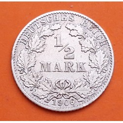 ALEMANIA 1/2 MARCO 1906 D IMPERIO AGUILA Rey GUILLERMO II KM.17 MONEDA DE PLATA MBC Germany Empire Half Mark