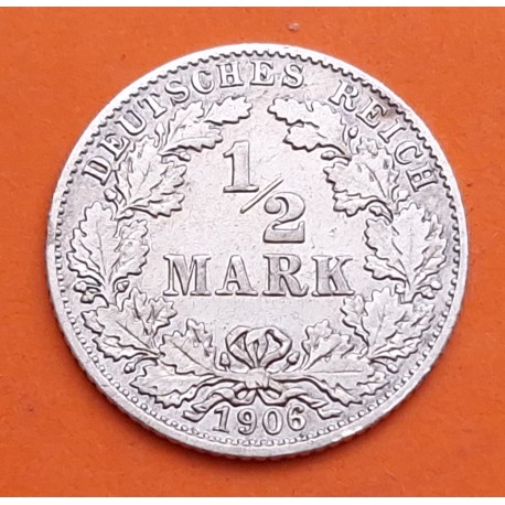 ALEMANIA 1/2 MARCO 1906 D IMPERIO AGUILA Rey GUILLERMO II KM.17 MONEDA DE PLATA MBC Germany Empire Half Mark