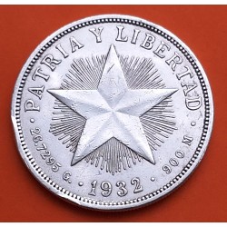 CUBA 1 PESO 1932 ESTRELLA PATRIA y LIBERTAD KM.15 MONEDA DE PLATA MBC + MUESCAS EN CANTO silver coin R/1