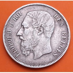 BELGICA 5 FRANCOS 1869 REY LEOPOLDO II DES BELGES KM.24 MONEDA DE PLATA MBC Belgium 5 Francs silver
