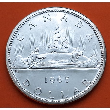 CANADA 1 DOLAR 1966 INDIOS EN CANOA y REINA ISABEL II KM.64.1 MONEDA DE PLATA SC- $1 Dollar silver VOYAGEUR 0,60 Onzas R/2