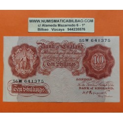 @ESCASO@ INGLATERRA 10 SHILLINGS 1948 BRITANNIA Rey JORGE VI Firma PEPPIATT Pick 368B BILLETE MBC- United Kingdom