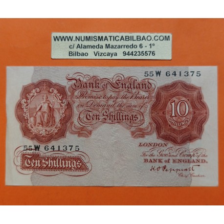@ESCASO@ INGLATERRA 10 SHILLINGS 1948 BRITANNIA Rey JORGE VI Firma PEPPIATT Pick 368B BILLETE MBC- United Kingdom