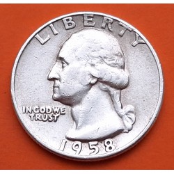 ESTADOS UNIDOS 1/4 DOLAR 1958 D PRESIDENTE GEORGE WASHINGTON KM.164 MONEDA DE PLATA MBC- USA silver Quarter Dollar