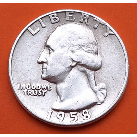 ESTADOS UNIDOS 1/4 DOLAR 1958 D PRESIDENTE GEORGE WASHINGTON KM.164 MONEDA DE PLATA MBC- USA silver Quarter Dollar