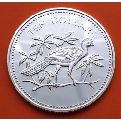 . @Tirada 3.342@ BELIZE 10 DOLARES 1978 AVE GREAT CURASSOW DEL CARIBE KM.45A MONEDA DE PLATA PROOF