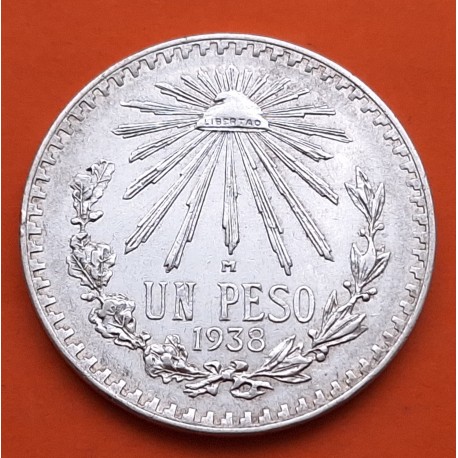 MEXICO 1 PESO 1938 GORRO FRIGIO KM.455 MONEDA DE PLATA EBC- Mejico silver coin ESTADOS UNIDOS MEXICANOS