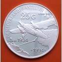 ANTILLAS HOLANDESAS 25 GULDEN 1994 AVION CURACAO a AMSTERDAM KM.40 MONEDA DE PLATA PROOF The Netherlands Antilles silver