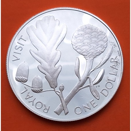 NUEVA ZELANDA 1 DOLAR 1981 VISITA REAL ISABEL II FRUTOS KM.51.A MONEDA DE PLATA PROOF + LEVES SOMBRAS New Zealand