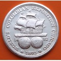. @ESCASA@ ESTADOS UNIDOS 1 ONZA 1992 CARABELA WORLD'S COLUMBIAN EXPOSITION CHICAGO CRISTOBAL COLON PLATA PURA