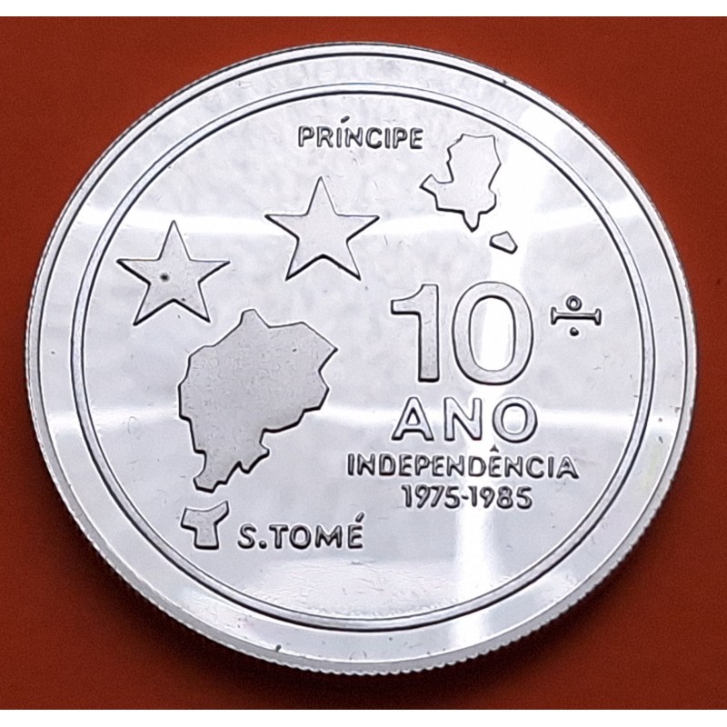 SANTO TOME y PRINCIPE 100 DOBRAS 1985 ISLAS y ESTRELLAS 10 AÑOS DE INDEPENDENCIA KM.42 MONEDA DE NICKEL SC
