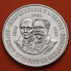 MEXICO 10 PESOS 1960 HIDALGO y MADERO 150 AÑOS DE INDEPENCIA KM.476 MONEDA DE PLATA EBC- Mejico silver R/2