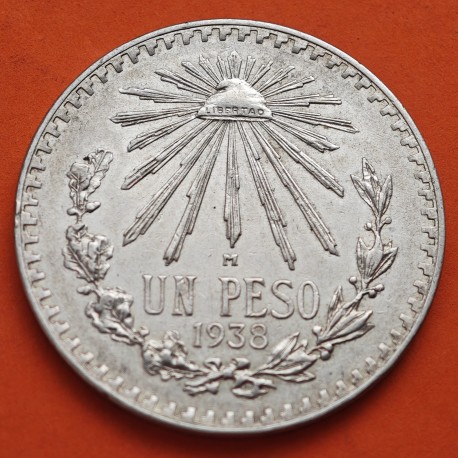 MEXICO 1 PESO 1938 GORRO FRIGIO KM.455 MONEDA DE PLATA EBC- Mejico silver coin ESTADOS UNIDOS MEXICANOS