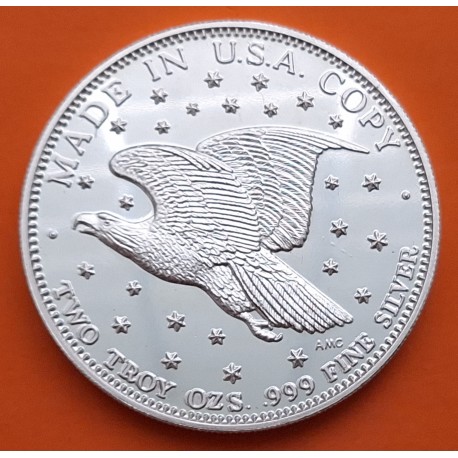 @OFERTA@ ESTADOS UNIDOS 2 ONZAS 1991 SEATED LIBERTY y AGUILA MEDALLA DE PLATA PURA 999 TROY OZ FINE SILVER