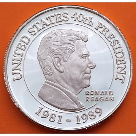 @OFERTA@ ESTADOS UNIDOS 2 ONZAS 1989 RONALD REAGAN PRESIDENTIAL MINT MEDALLA PLATA PURA 999 TROY OUNCE OZs