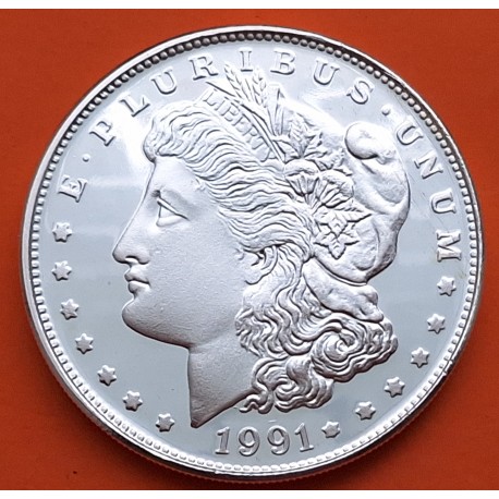 @OFERTA@ ESTADOS UNIDOS 2 ONZAS 1991 MORGAN DOLLAR MEDALLA DE PLATA PURA 999 TROY OUNCE OZs FINE SILVER