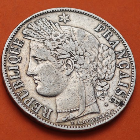 FRANCIA 5 FRANCOS 1849 A Ceca de PARIS Era 2ª REPUBLICA CERES KM.761.1 MONEDA DE PLATA MBC France 5 Francs silver coin
