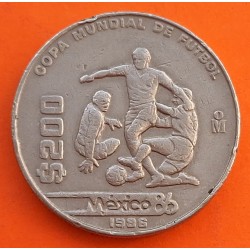MEXICO 200 PESOS 1986 JUGADORES DE LA COPA MUNDIAL DE FUTBOL 86 KM.525 MONEDA DE NICKEL MBC- Mejico Mexiko coin