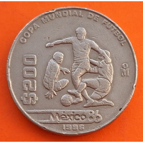 MEXICO 200 PESOS 1986 JUGADORES DE LA COPA MUNDIAL DE FUTBOL 86 KM.525 MONEDA DE NICKEL MBC- Mejico Mexiko coin