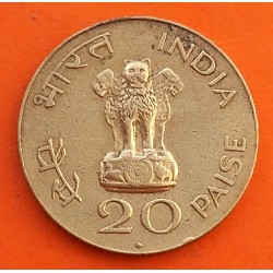 INDIA 20 PAISE 1969 MAHATMA GANDHI CENTENARIO DE SU NACIMIENTO KM.42.1 MONEDA DE LATON MBC-