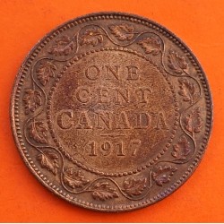 CANADA 1 CENTAVO 1917 REY JORGE V y VALOR KM.21 MONEDA DE COBRE MBC + PÁTINA ROJIZA 1 Cent