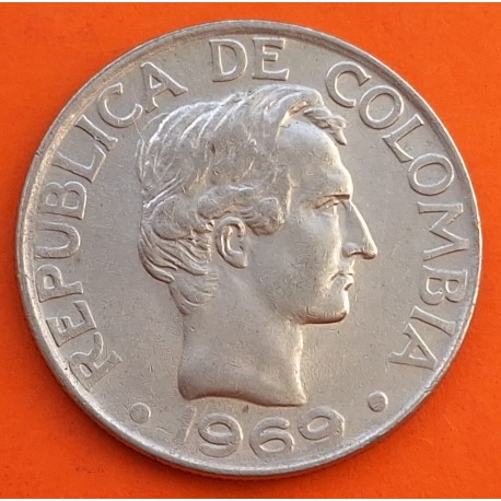 COLOMBIA 50 CENTAVOS 1969 FRANCISCO DE PAULA SANTANDER KM.228 MONEDA DE NICKEL EBC-