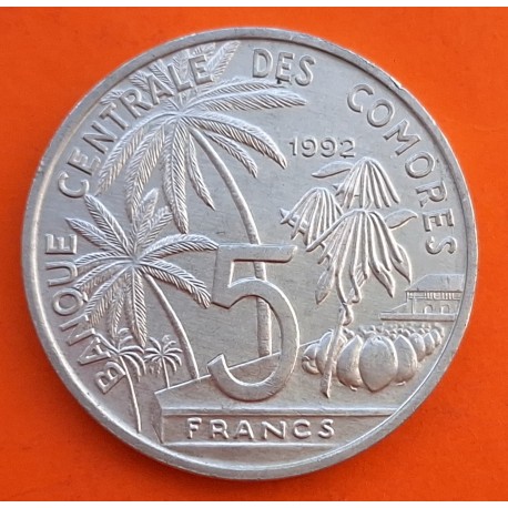COMORES 5 FRANCOS 1992 CONFERENCIA MUNDIAL SOBRE LA PESCA PEZ KM.15 MONEDA DE ALUMINIO EBC/SC- Comoros 5 Francs