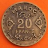 MARRUECOS 20 FRANCOS 1952 AH1371 ESTRELLA MOHAMMED V KM.50 MONEDA DE LATON MBC- Morocco 20 Francs R/2