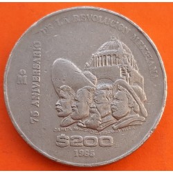 MEXICO 200 PESOS 1985 INDEPENDENCIA 175 ANIVERSARIO y PERSONAJES KM.509 MONEDA DE NICKEL MUY CIRCULADA Mejico coin