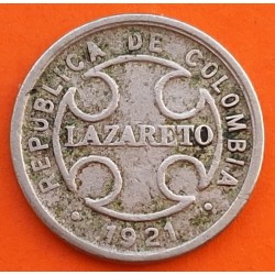 @RARA@ COLOMBIA 2 CENTAVOS 1921 RH LEPROSERIA DE LAZARETO KM L.10 MONEDA DE NICKEL MUY CIRCULADA Leper Colony