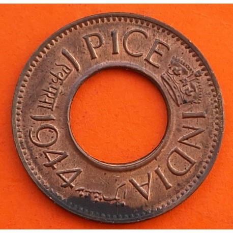 INDIA 1 PICE 1944 Época del REY JORGE VI KM.533 MONEDA DE BRONCE EBC + SOMBRA British Colony EPOCA NAZI WWII