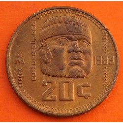 MEXICO 20 CENTAVOS 1983 CABEZA ANTIGUA CULTURA OLMECA KM.491 MONEDA DE LATON EBC + PATINA ROJIZA R/1