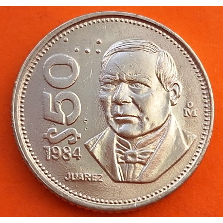 MEXICO 50 PESOS 1984 BENITO PABLO JUAREZ - PUNTOS EN BRAILLE KM.495 MONEDA DE ACERO SC- Mejico coin
