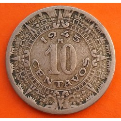 MEXICO 10 CENTAVOS 1945 FILIGRANAS AZTECAS KM.432 MONEDA DE NICKEL MBC- Mejico ACUÑADA DURANTE LA 2ª GUERRA MUNDIAL WWII