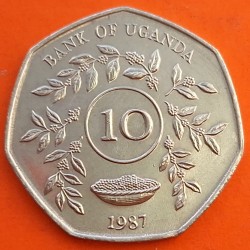 UGANDA 10 SHILLINGS 1987 SEMILLA y VALOR KM.10 MONEDA DE NICKEL SC Africa Central Bank Of